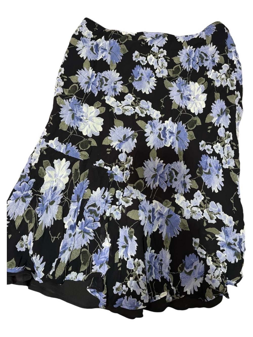 JM Collection Black Floral Circle Skirt with Blue & White Blooms